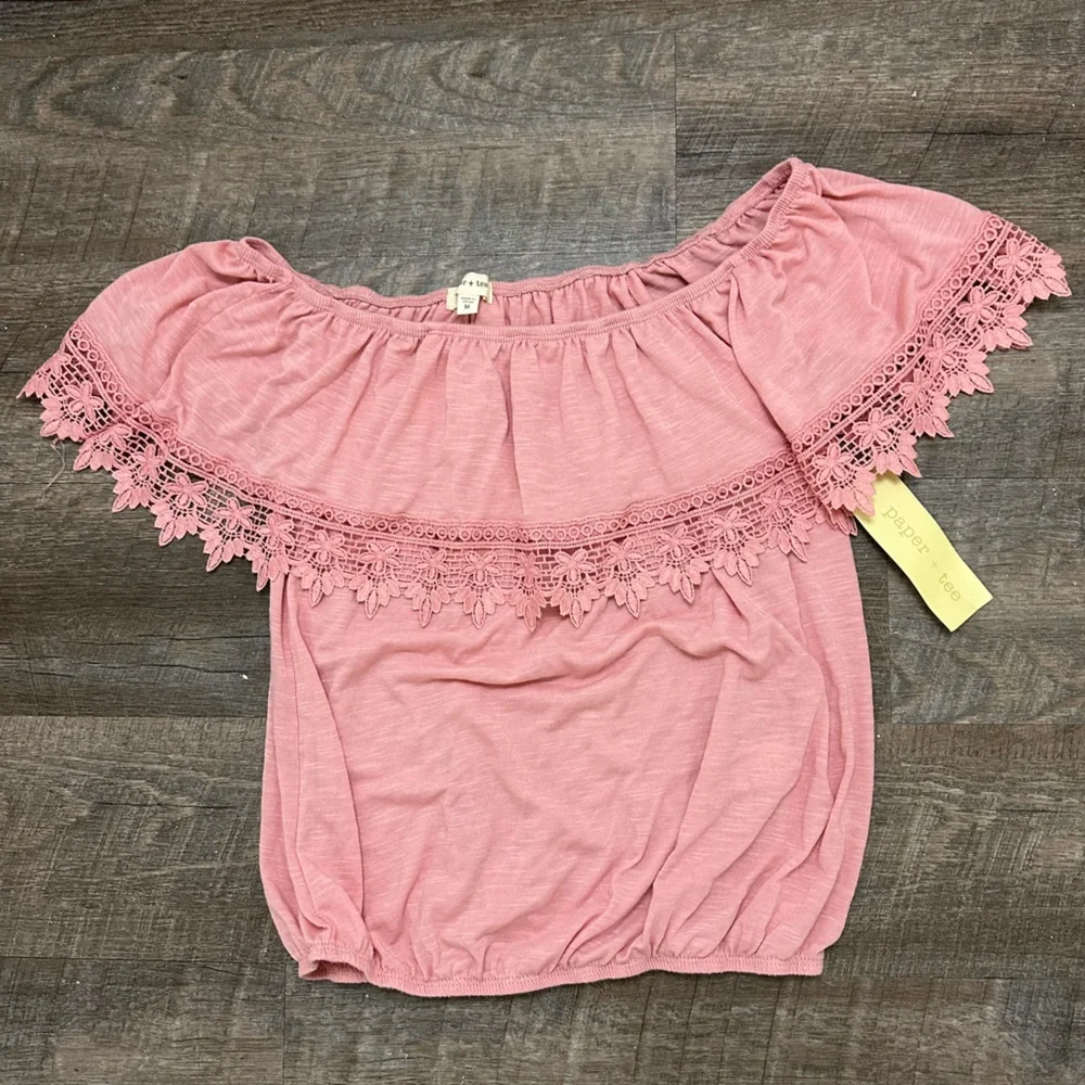 Women’s Pink / Mauve / Blush / Rose Peasant Off The Shoulder Top - Size Medium - Picture 1 of 15
